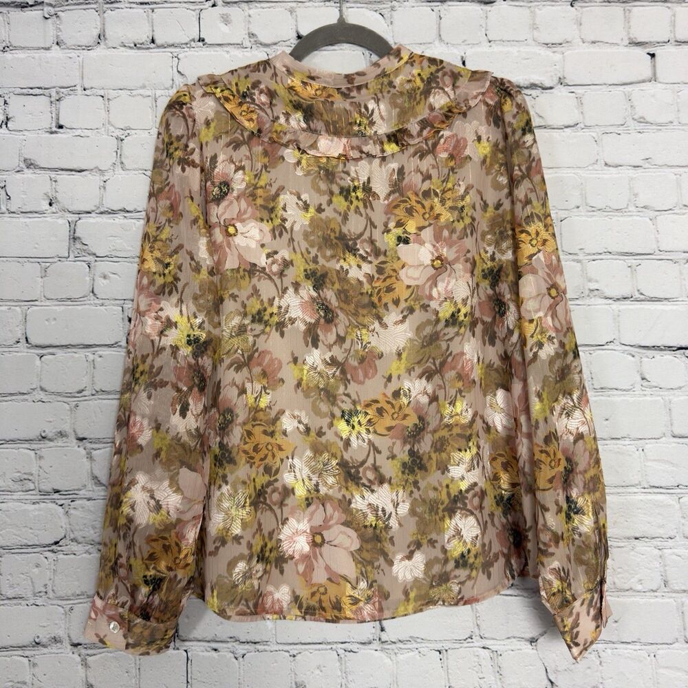 Anthropologie Greylin Bella Yoke Button Front Floral Jacquard Blouse Women's L - Picture 7 of 13
